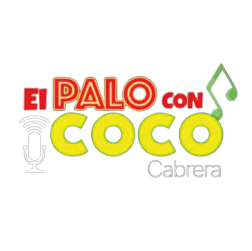 A logo for el palo con coco cabrera with a microphone