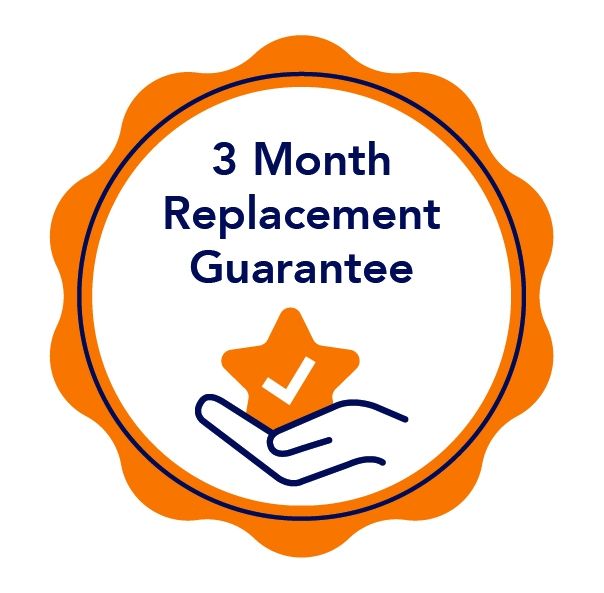 A 3 month replacement guarantee sticker with a hand holding a star