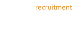 A white background with the word recruitment in orange letters.