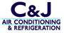 A logo for a company called c & j air conditioning and refrigeration.