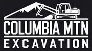 The logo for columbia mtn excavation is white on a black background.