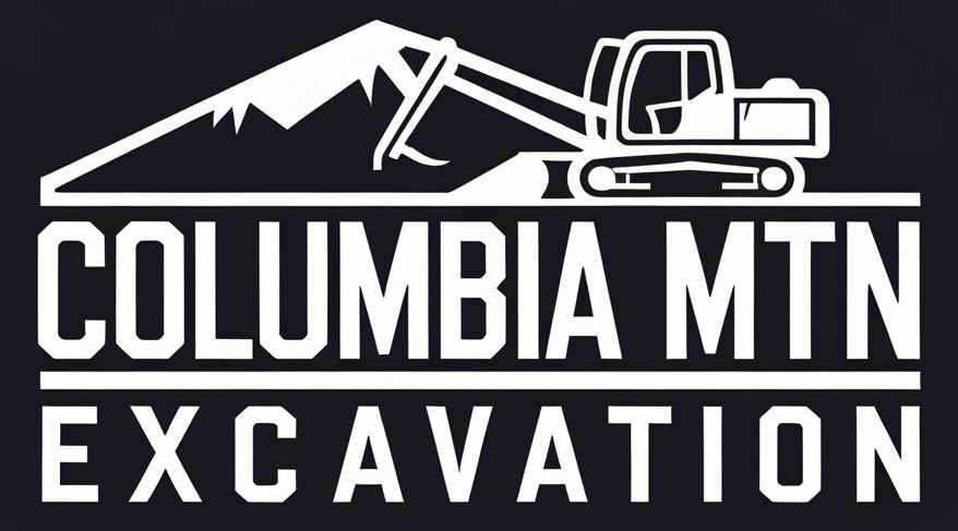 The logo for columbia mtn excavation is white on a black background.