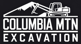 The logo for columbia mtn excavation is white on a black background.