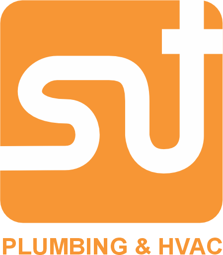 SJT plumbing and HVAC logo in orange and white text