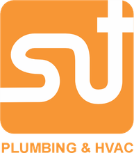 SJT plumbing and HVAC logo in orange and white text
