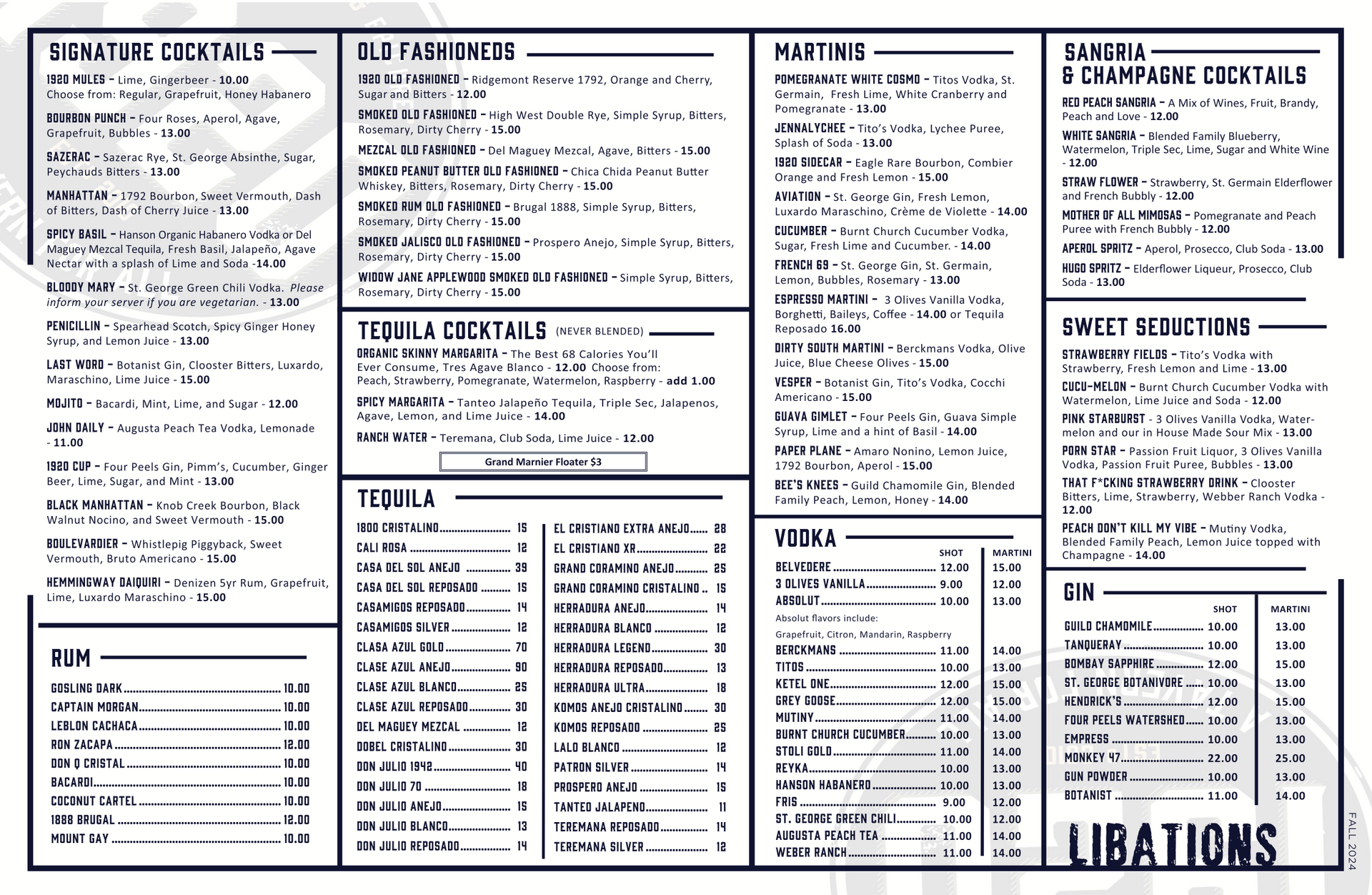 1920 Libations Menu