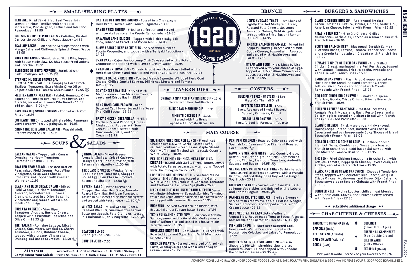 1920 tavern lunch menu