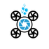 Logo of a drone with a central camera lens and propellers, symbolizing aerial and underwater capabilities, with bubbles above