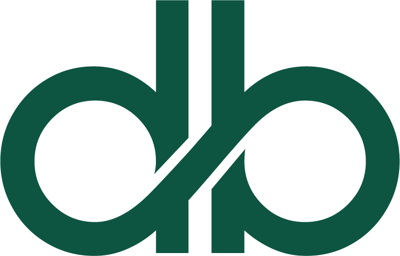 Dark green stylized logo with intertwined 