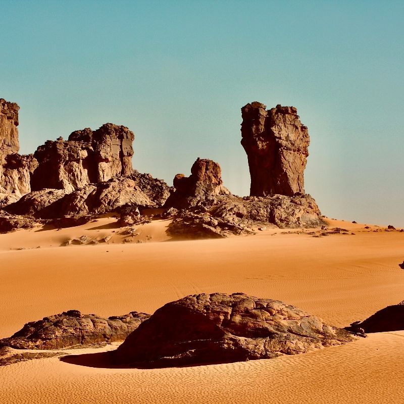 Experience the vast beauty of Algeria’s Sahara Desert with this striking image of sweeping sand dunes glowing beneath the sun. The photo captures the elegant curves, shifting textures and golden tones of the desert landscape, revealing the serene yet powerful character of one of the world’s most iconic wildernesses. From wind-sculpted ridges to endless horizons, the scene showcases the timeless majesty and quiet solitude that define the Algerian Sahara.
Inspiration Africa crafts tailor-made journeys to Algeria, offering travellers the chance to explore the Sahara’s dramatic dunes, discover desert culture and experience the captivating landscapes of North Africa’s greatest sand sea.
