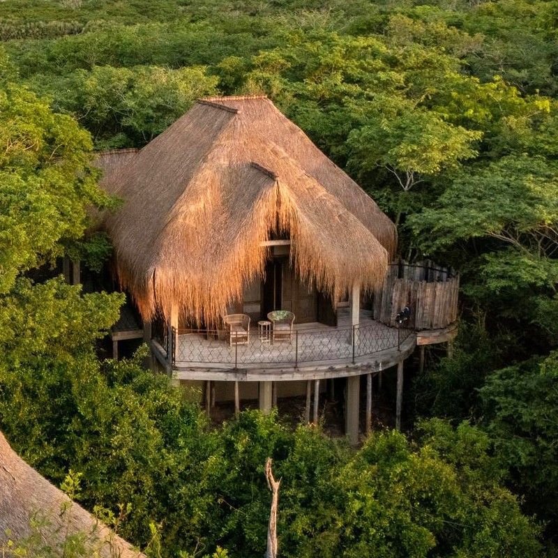 One of the villas at House Marapé in Mozambique is captured in this striking aerial travel photograph, showcasing the property set along the pristine coastline of the Indian Ocean. Surrounded by lush tropical vegetation and golden sandy beaches, the villa’s design blends seamlessly with its natural environment, offering privacy and panoramic ocean views. The turquoise waters and gentle waves of the sea create a dramatic backdrop, while open decks and thatched roofs emphasize indoor-outdoor living and connection to the landscape. The scene conveys exclusivity, tranquility, and the appeal of a luxurious coastal retreat, highlighting House Marapé as an idyllic destination for relaxation and immersion in Mozambique’s scenic coastline. Inspiration Africa specializes in bespoke, tailor-made journeys to Mozambique and across Africa, crafting unforgettable travel experiences in extraordinary destinations.
