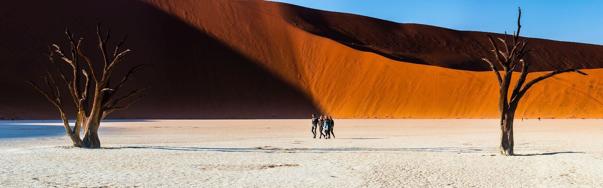 Deadvlei, with its white clay pan and ancient, sun-scorched trees, lies surrounded by the towering red dunes of Sossusvlei near Sesriem in Namibia’s Namib-Naukluft National Park. This surreal desert landscape is one of Namibia’s most photographed and iconic sites. Inspiration Africa organizes tailor-made travel to Namibia, including guided visits to Sossusvlei, Deadvlei, and other remarkable desert destinations. Whether exploring on foot at sunrise or capturing the shifting light on the dunes, we design personalized itineraries that highlight the beauty and scale of Namibia’s vast wilderness. Let Inspiration Africa craft your unforgettable journey through the heart of the Namib Desert.
