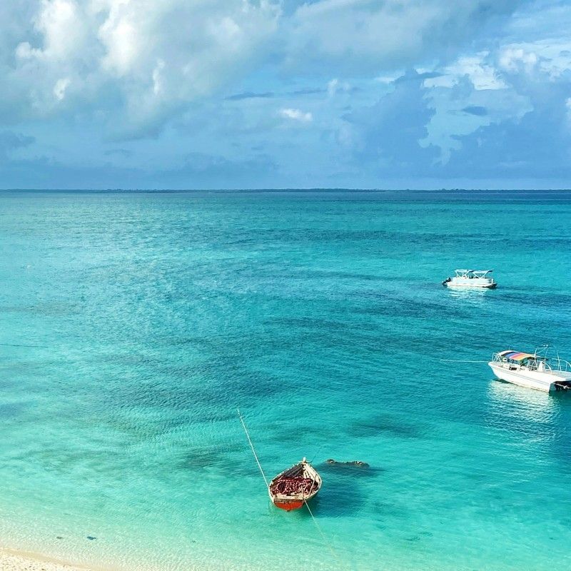 Capture the essence of African maritime heritage with this stunning side-view photo of a traditional dhow boat anchored off Nungwi Beach, Zanzibar. The classic wooden vessel stands in sharp focus against a flawless blue sky and the mesmerizing, layered shades of the Indian Ocean—from vibrant turquoise near the shore to rich, deep sea blue. This iconic scene is a perfect glimpse of the magic waiting on the Spice Island. Inspiration Africa specializes in designing your ultimate, tailor-made trip to Zanzibar and a host of other breathtaking destinations across Africa. Start planning your unforgettable beach holiday with us today!