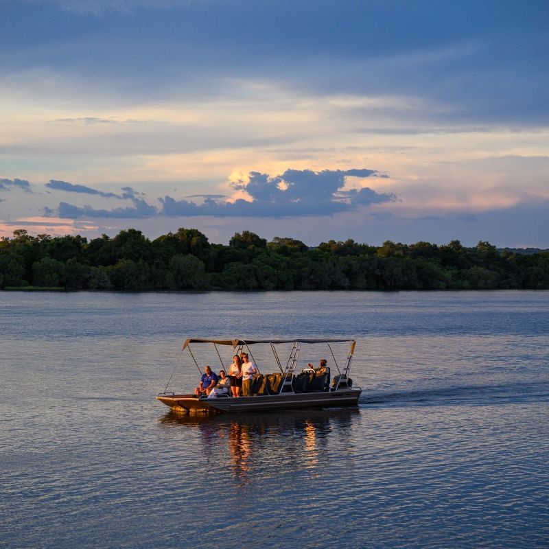 River cruising down the Zambezi river in Zimbabwe.