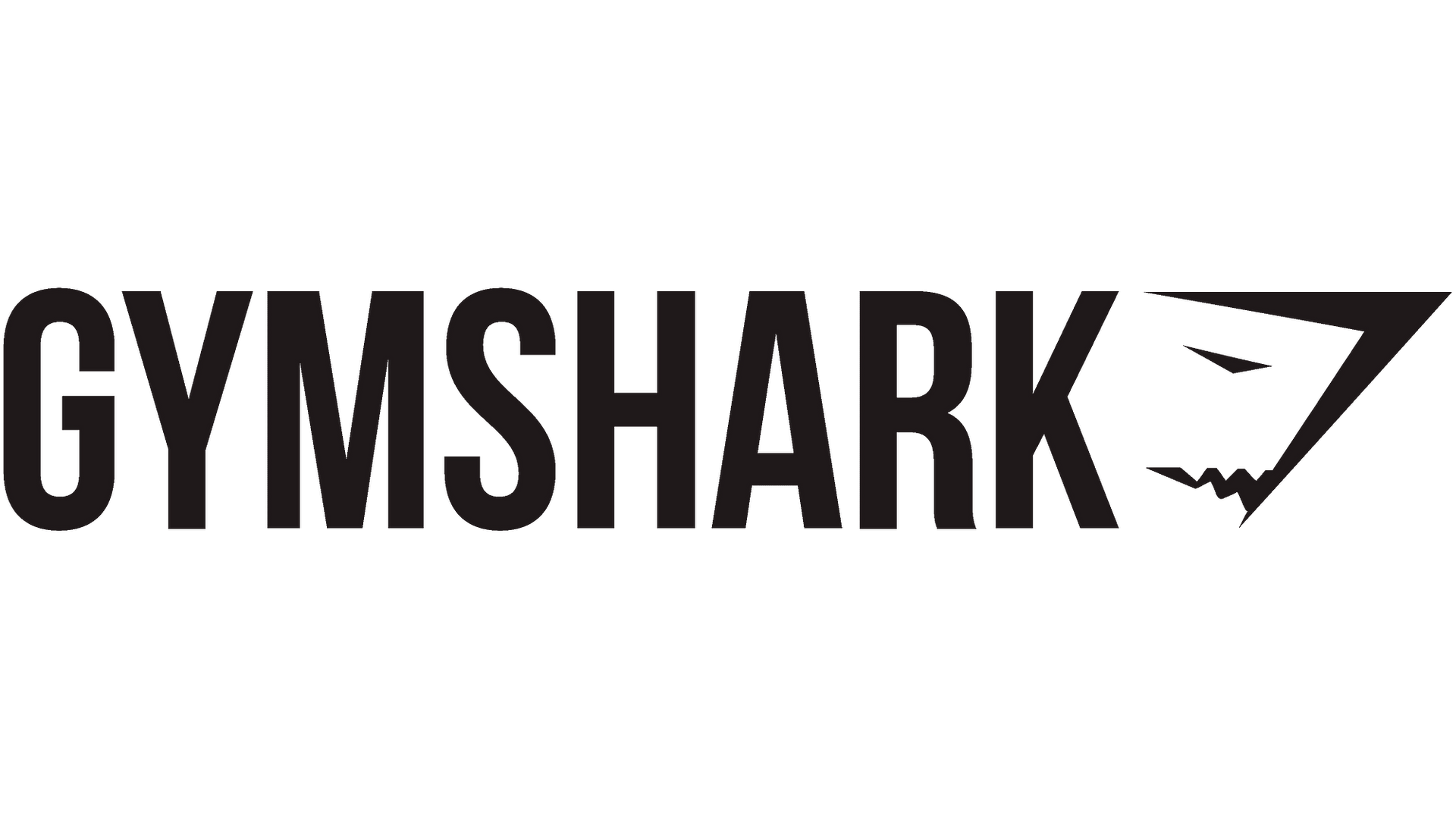 Gymshark logo: black text and shark-shaped logo on white background.