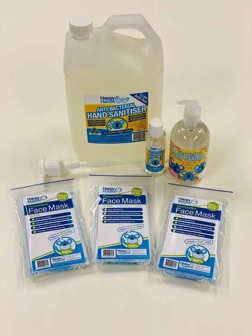 A Group of Hand Sanitizers and Masks are Sitting on a Table — Dunckers in Nambour, QLD