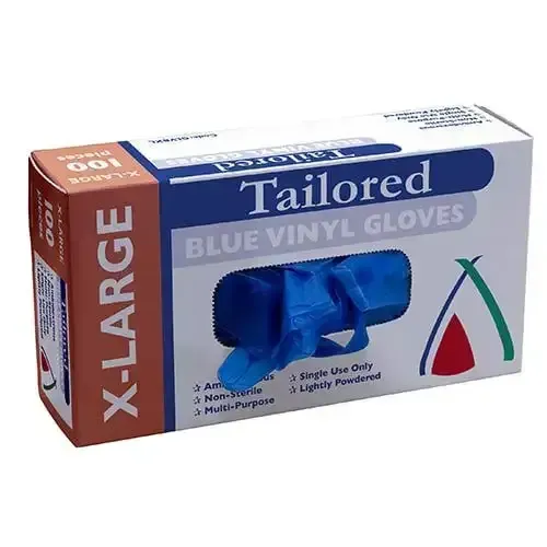 A Box of Tailored Blue Vinyl Gloves X-large — Dunckers in Nambour, QLD