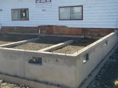 A concrete wall is being build in a commercial space in Salem, OR.