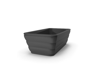 Black, rectangular, collapsible plant container.