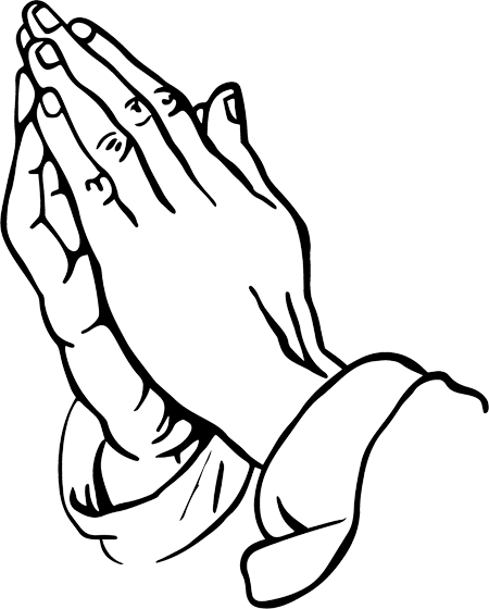 A black and white drawing of a person 's praying hands.