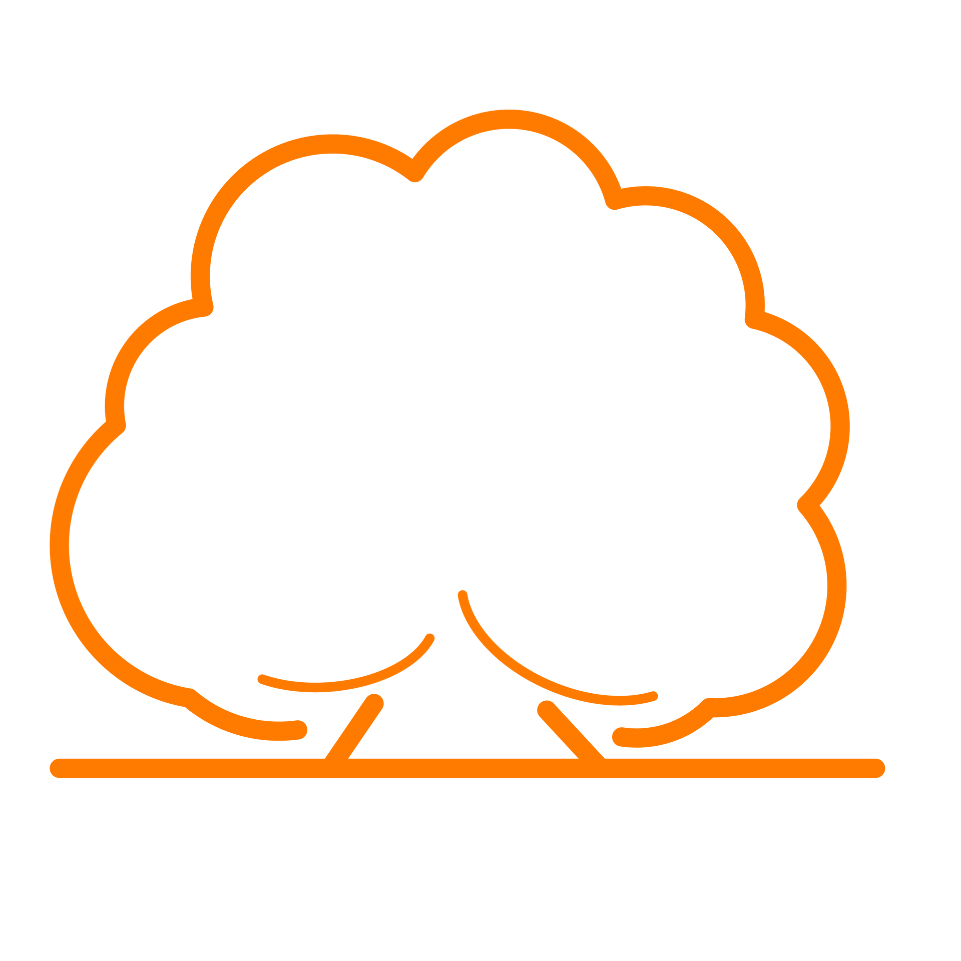 Contour orange d'un buisson touffu à base plate.
