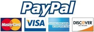 Paypal visa mastercard and discover logos on a white background