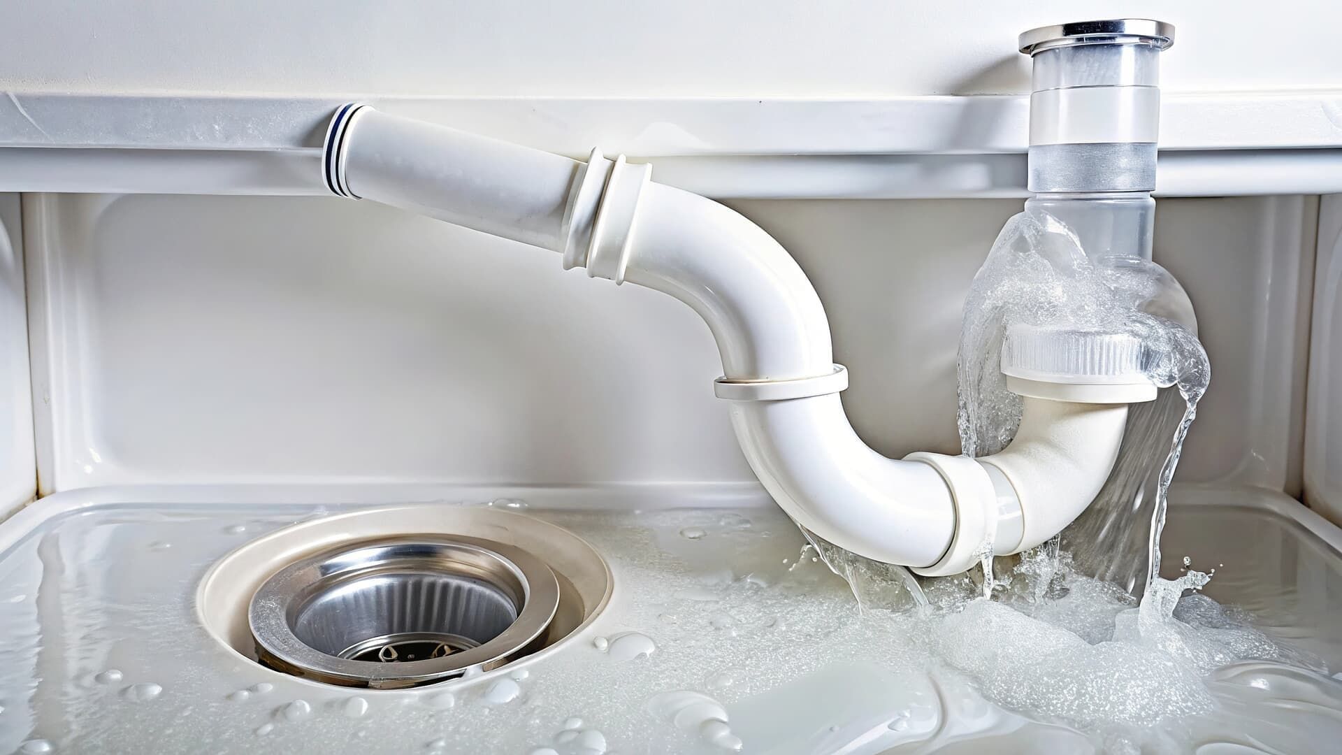 A sink with water coming out of the drain