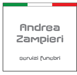 Logo: Andrea Zampieri servizi funebri with Italian flag colors on top.