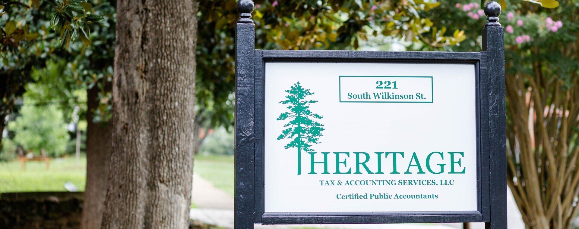 Heritage Tax & Accounting Services sign on S Wilkinson st in Milledgeville, GA