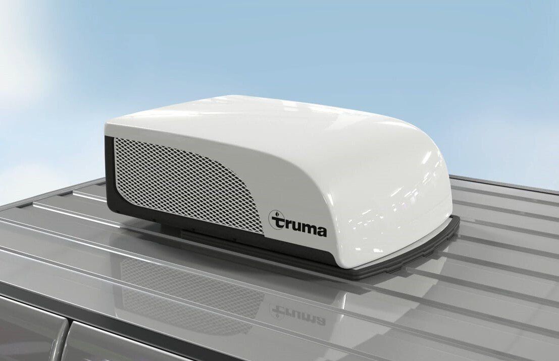 White Air Conditioner Installed On Caravan— Lakeside Gas Fridges In Argenton NSW