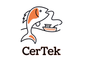 A logo for certek shows a fish and a boat