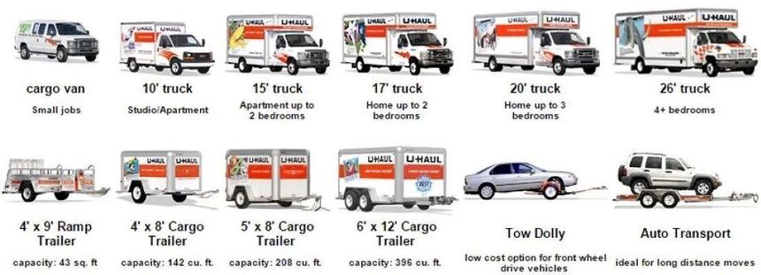 A bunch of different types of trucks and trailers on a white background