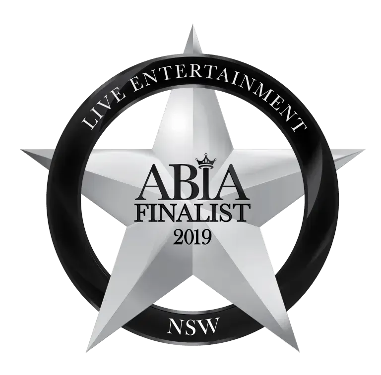 A silver star in a circle that says ' live entertainment ' on it