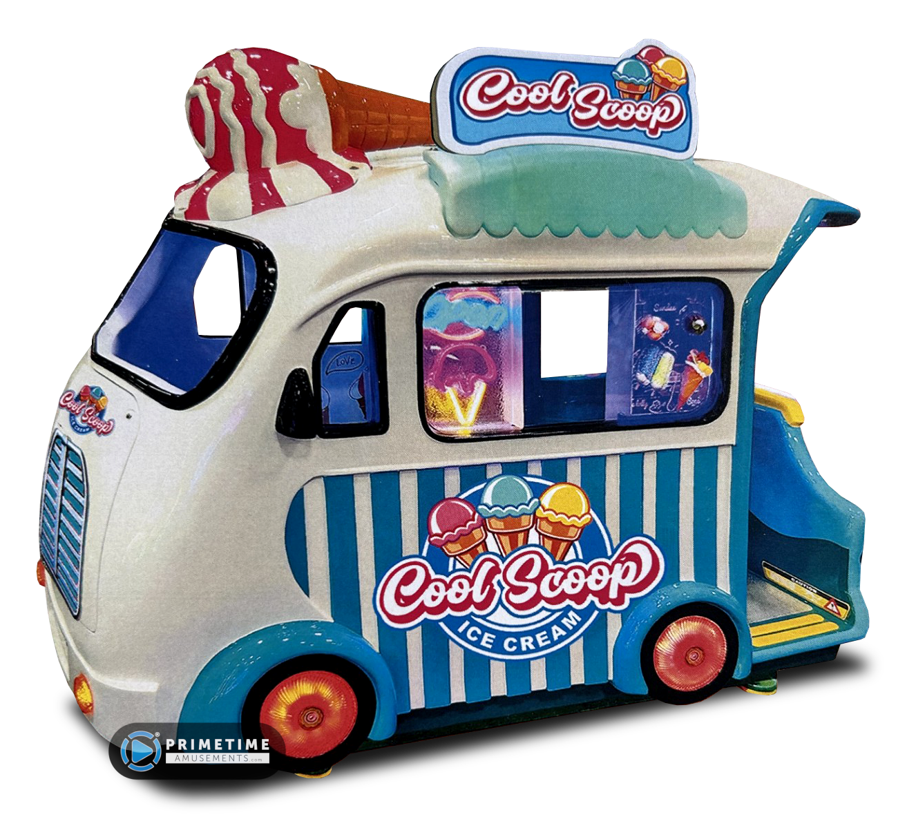 A cool scoop ice cream truck with a slide