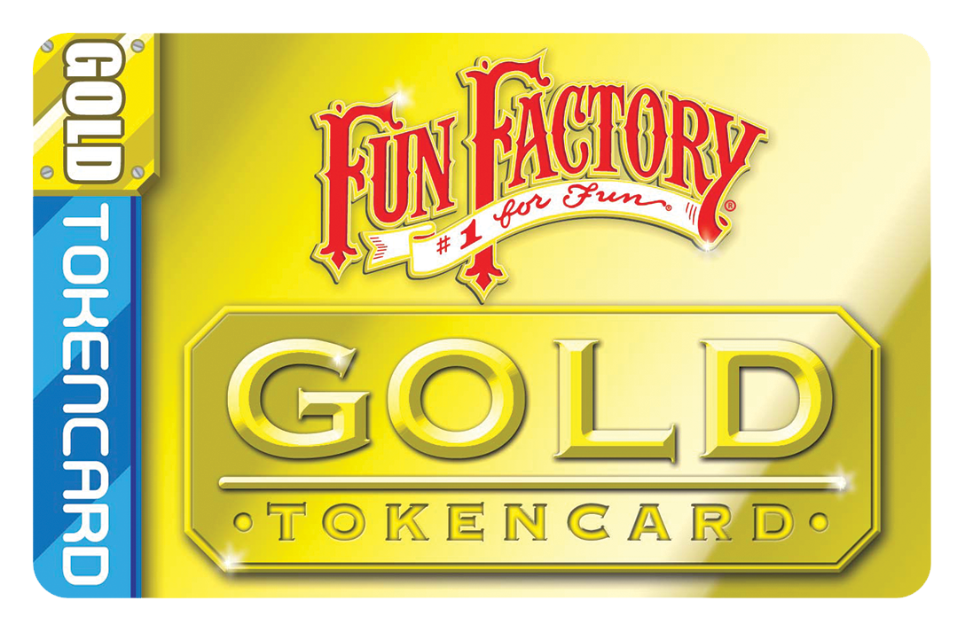 A gold token card for the fun factory