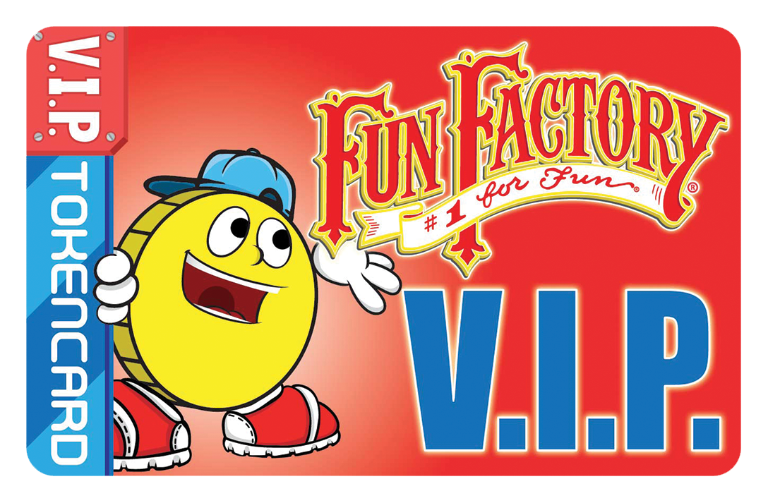 A fun factory vip token card with a smiley face on it