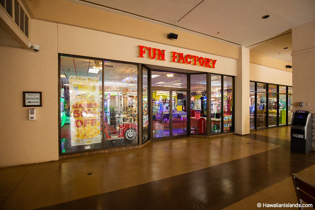 A fun factory is located in a shopping mall.