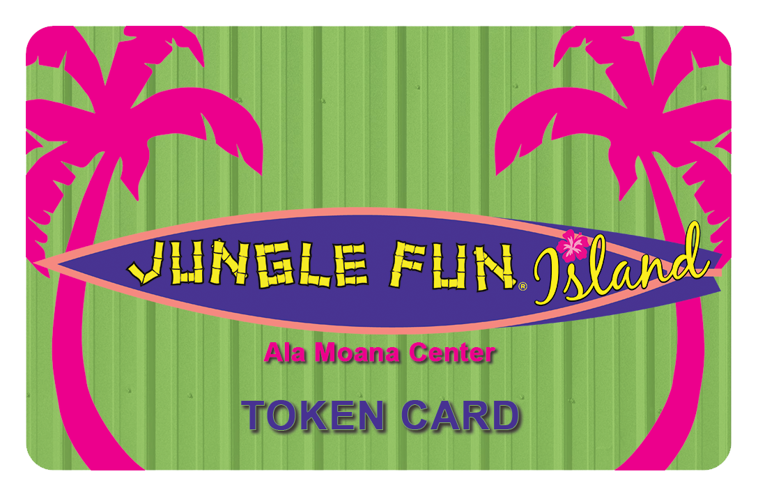 A green and pink token card for jungle fun island