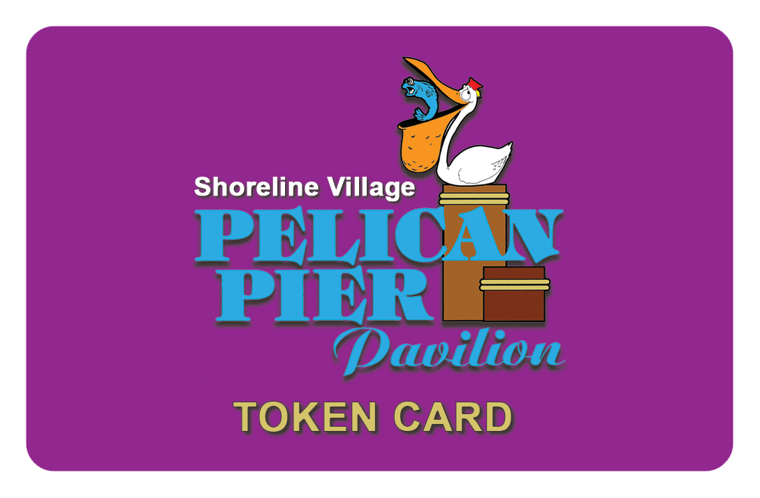 A purple token card for the pelican pier pavilion