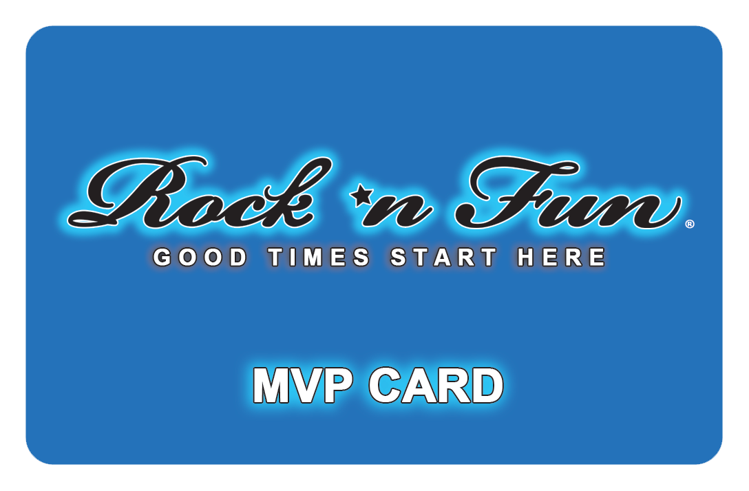 A blue rock n fun mvp card on a white background