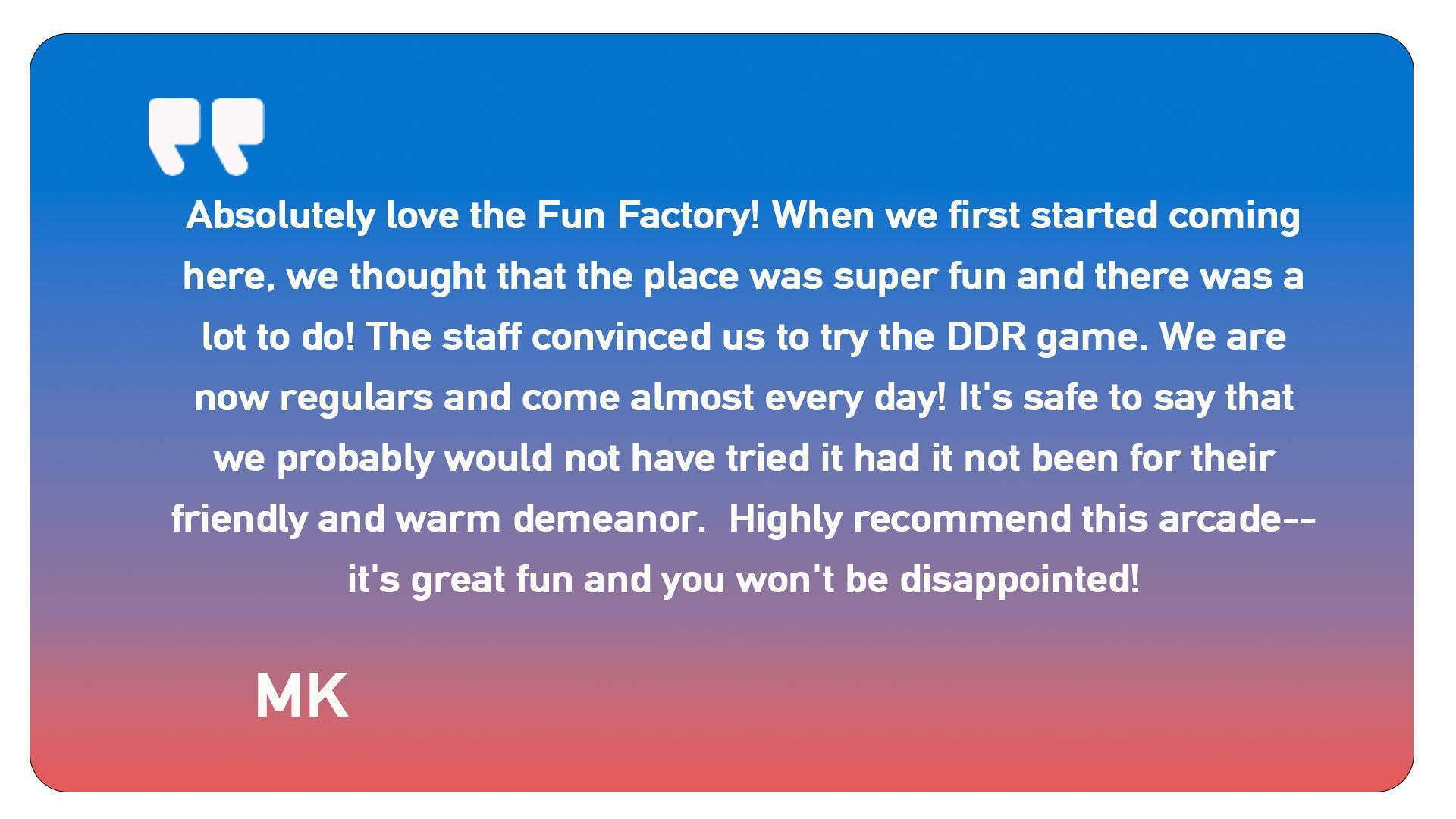 A blue and red sticker with a quote from mk