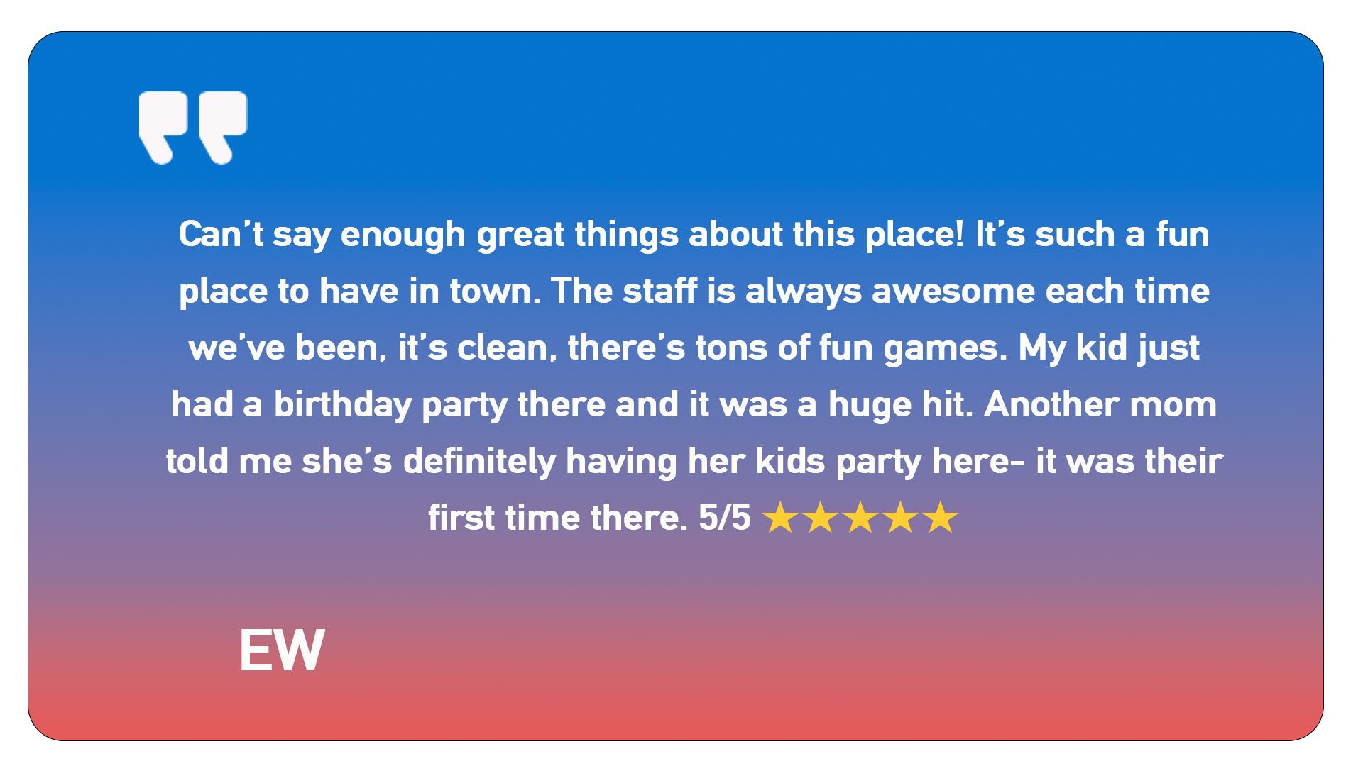 A blue and red sticker with a quote from ew