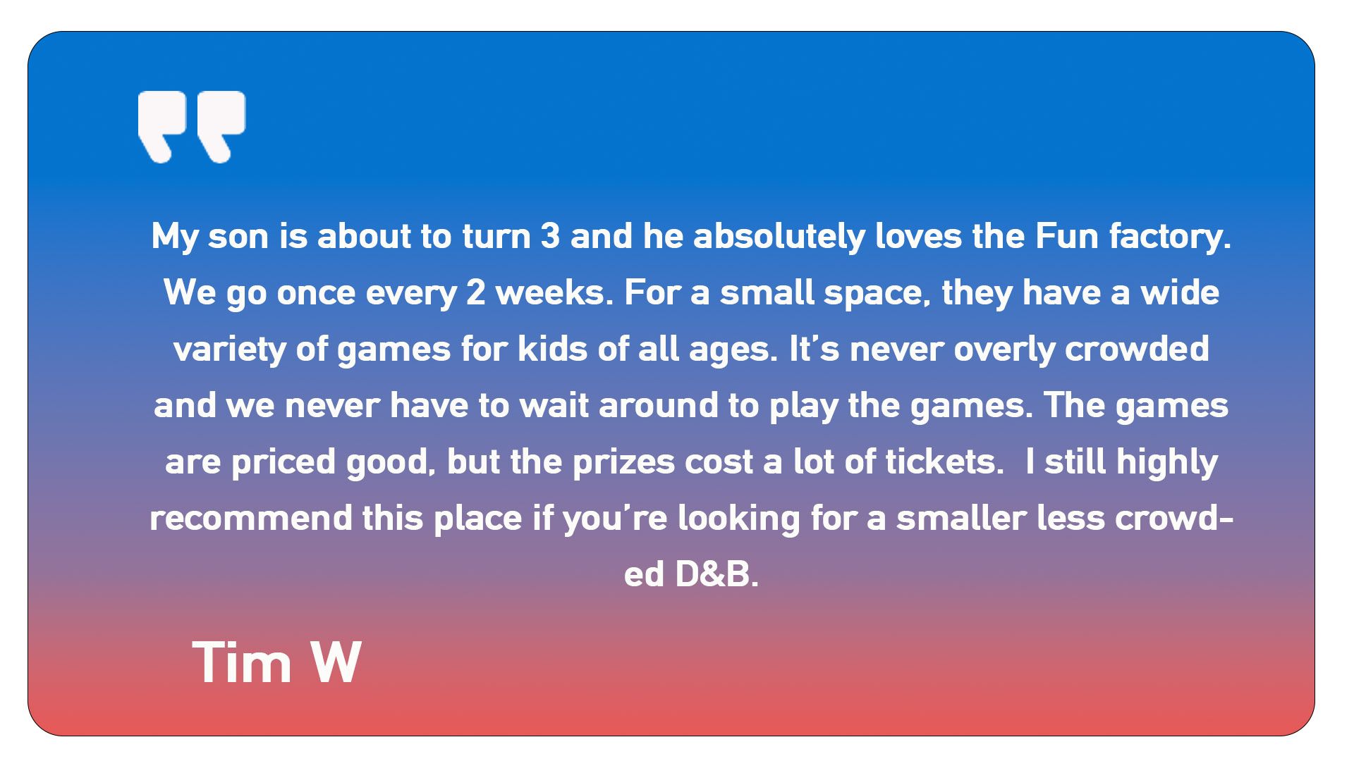 A quote from tim w on a blue and red background