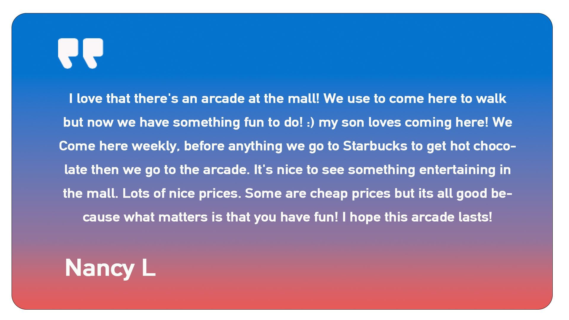 A quote from nancy l on a blue and red background
