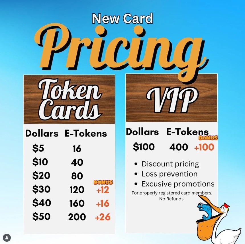 New card pricing for token cards and vip
