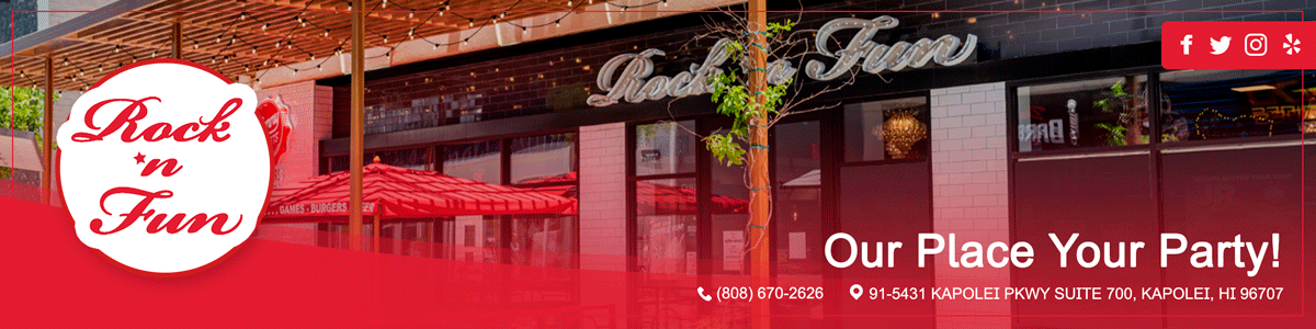 A picture of a restaurant with the words `` our place your party '' on it.