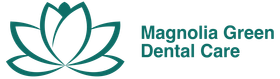 The logo for magnolia green dental care has a lotus flower on it.