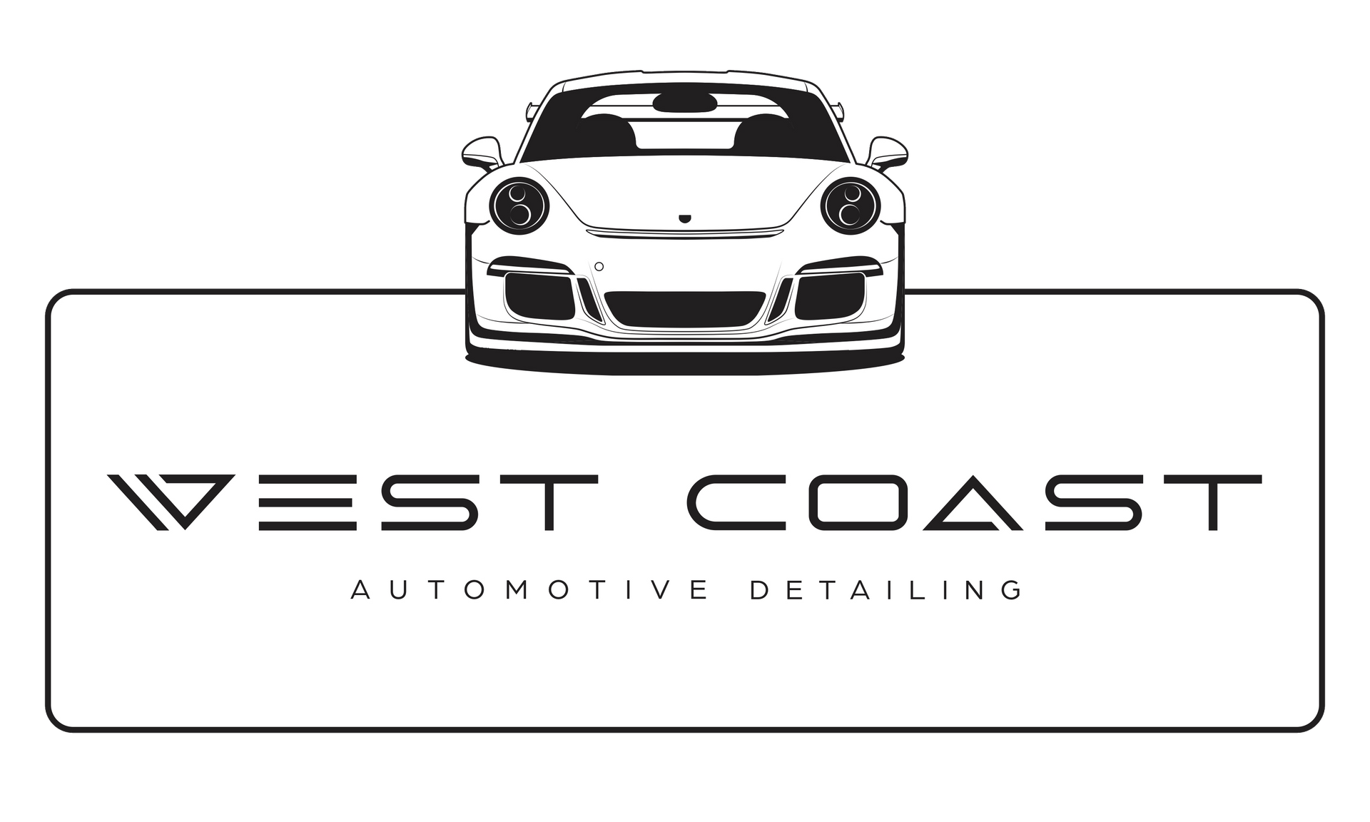 A black and white logo for west coast automotive detailing.