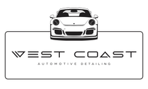 A black and white logo for west coast automotive detailing.