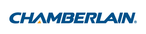 Chamberlain logo in blue with an orange triangle in the A.
